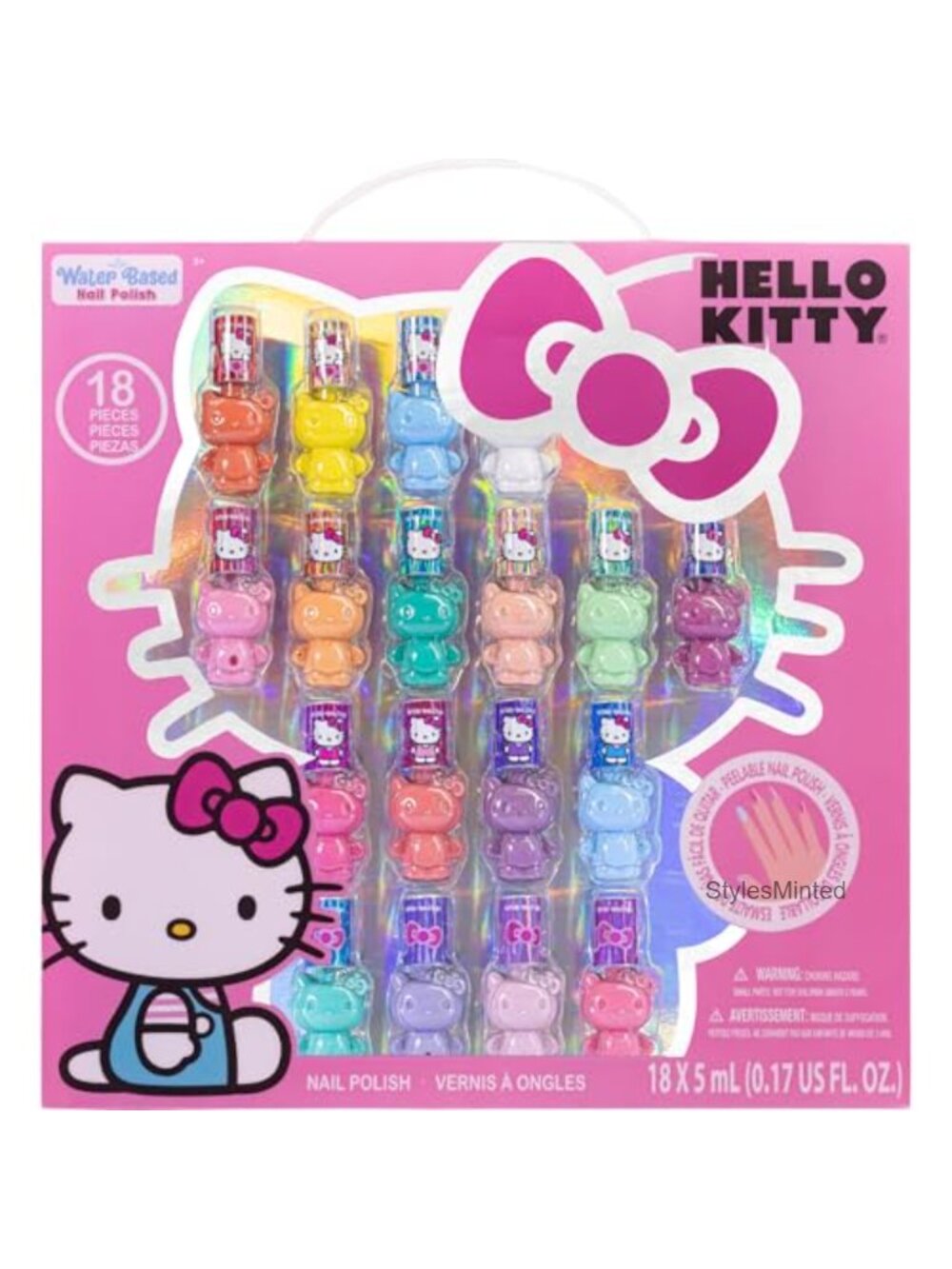 18-Piece Hello Kitty Nail Polish Set Peel-Off Kid-Friendly Ages 3+